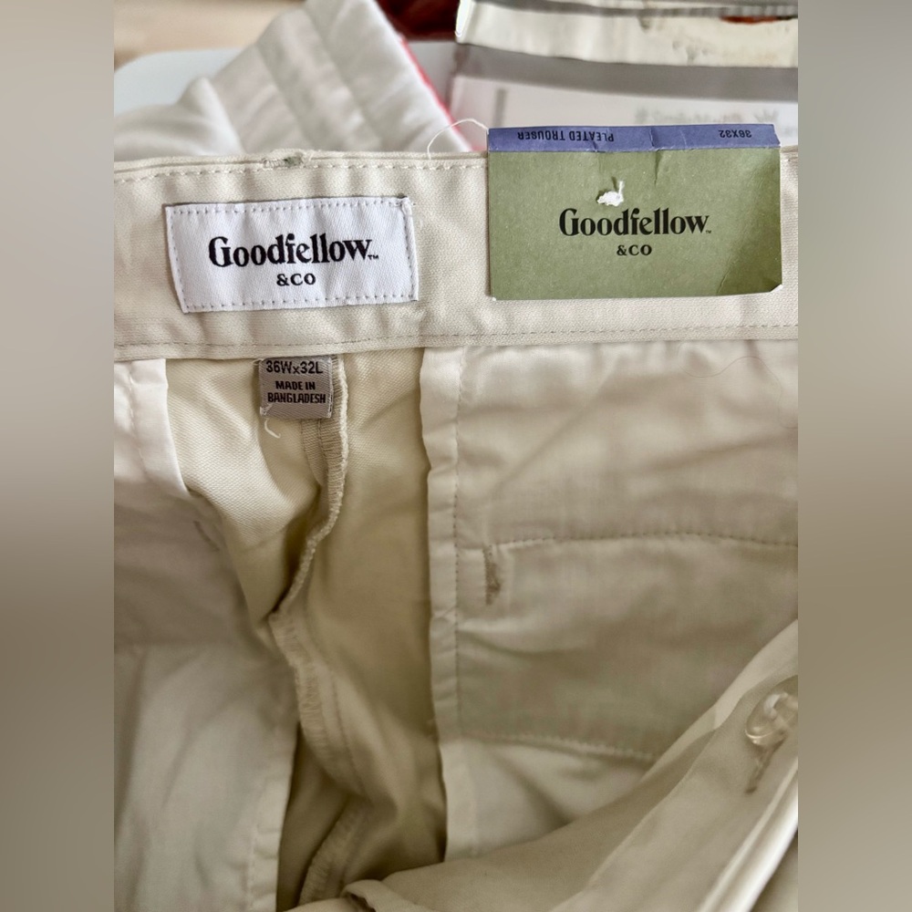 NWT Goodfellow 36x32 Khaki Trouser Pleated Front Slim Fit Stretch Casual Work - Picture 5 of 11